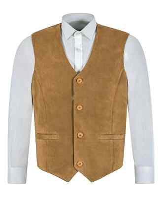 Men Vest Coat Suede Soft Handmade Leather Genuine Lambskin Fashion Party Wear