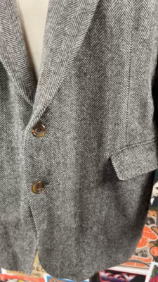 【なゆか】Herringbone Tweed Coat 80-90s Vtg 80s-90s Grey Herringbone Tweed Single Breasted Blazer Sport