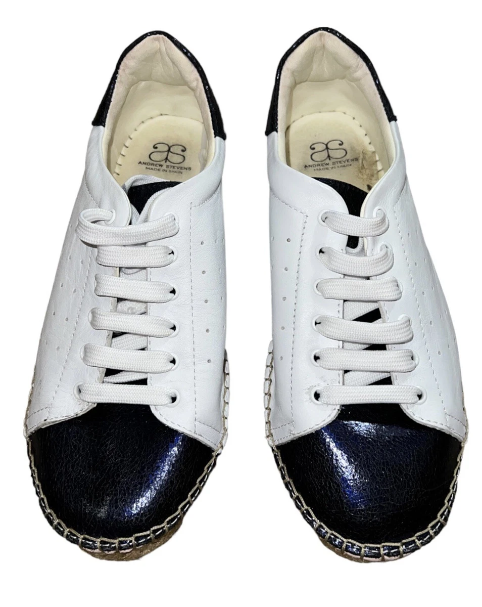 Andrew Stevens EU 38 US 7 Terra White Leather Lace Up Espadrilles
