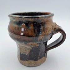 Hand Thrown Artisan Coffee Mug Planter W/ Drain Hole Signed Glazed Signed