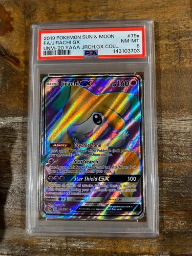 POKEMON 2019 Unified Minds Collection Promo Full Art JIRACHI GX #79a PSA 8 RARE