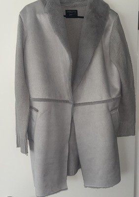 TWELFTH LOVE Womens Long Sweater Coat Faux Suede/Fur Grey Large Super Comfy