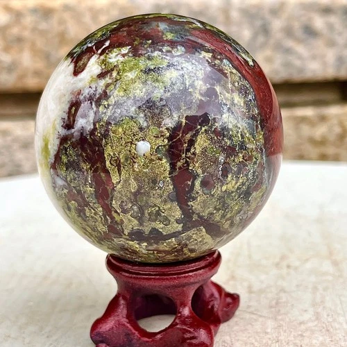 353G Natural dragon blood stone quartz sphere crystal ball reiki healing