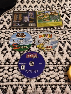 Vintage PC CD 3 puzzle games w/ Poppit! To Go, Word Whomp, & Slots Pre-owned 