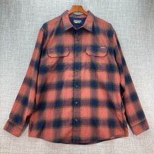 Eddie Bauer Flannel Shirt Mens XL Travex Brown Blue Plaid Long Sleeve Soft