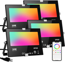 Smart RGB LED Flood Lights 30W, App Control, 16 Million Colors, 4 Pack