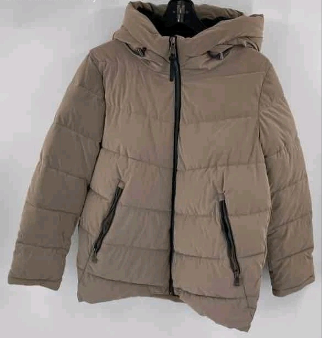 DKNY Womens Brown Long Sleeve Hooded Full-Zip Puffer Jacket Size Small