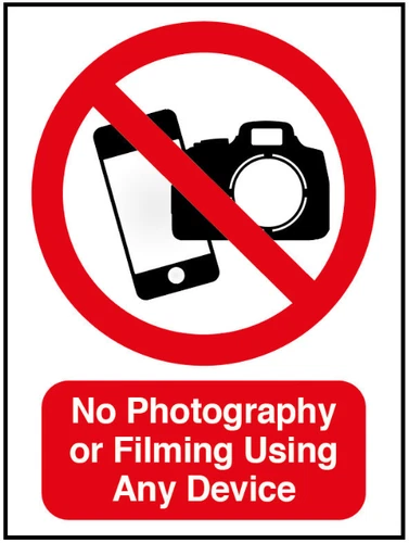 No Photography Or Filming Self Adhesive Vinyl Sticker