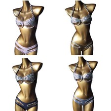 Women Rhinestones Swimsuit Set Halterneck Bathing Suit Padded Swimming Costume