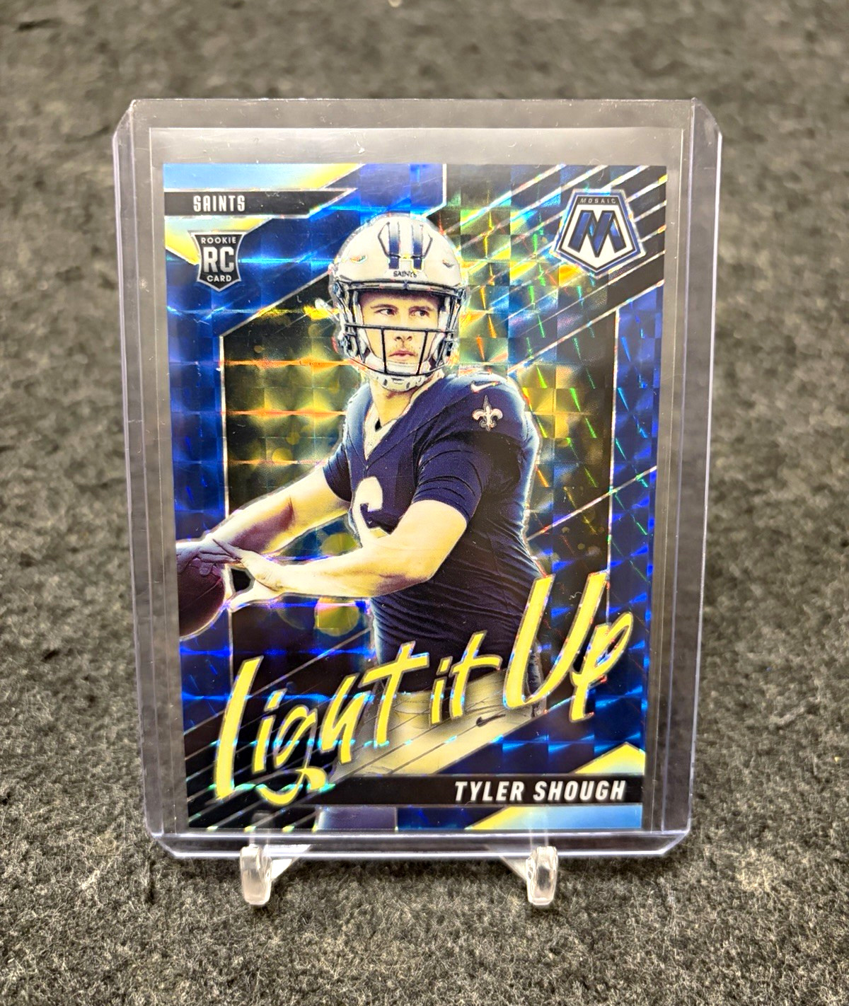 Panini 2025 Mosaic Tyler Shough Saints Light It Up Blue Prizm #9 RC /99 Saints