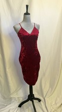 Windsor Red/Wine Velvet Mini Dress Large Zipper Stretch