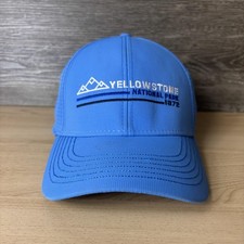 Yellowstone National Park Hat Cap Strap Back Blue Mesh Trucker Embroidered Mens