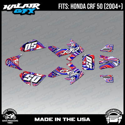 Graphics Kit for Honda CRF50 (2004-2012) or (2013+) Snagged-Red Blue