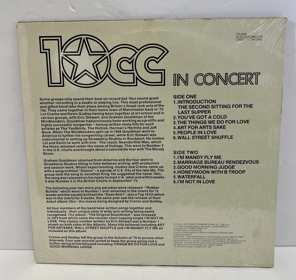 10cc-IN CONCERT 1982 CONTOUR RECORDS UK IMPORT VINYL LP CN 2056 NEW SEALED - Image 2 of 4