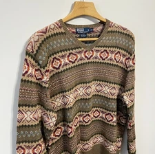 Vintage Polo Ralph Lauren Fair Isle Sweater Men’s XXL Crewneck Nordic Fish Silk