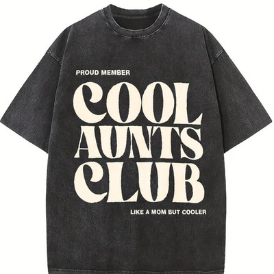 Vintage Washed Women Cool Aunts Club Letter Print Summer Tee