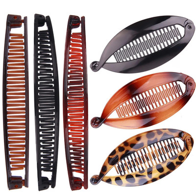Banana Hair Clips for Women - Classic Fishtail Clincher Combs, Large Double Pony