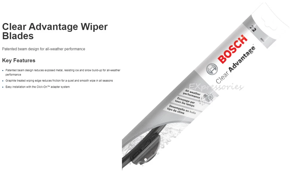 2 lâminas de limpador BOSCH BEAM tamanho 22" + 22" - "VANTAGEM CLARA" - Frente esquerda e direita - Imagem 2 de 2