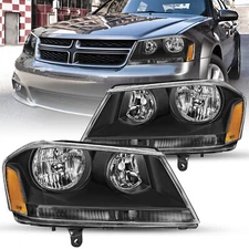 For 2008-2014 Dodge Avenger Headlight Black Amber Replacement Headlamps LH&RH