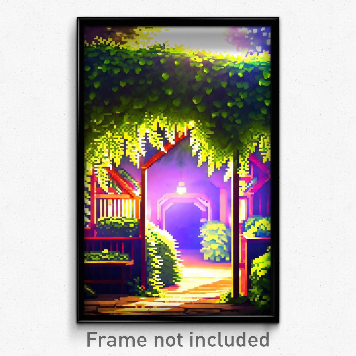 8 Bit Pixel Art Leafy Stable Trippy Psychedelic Video Game Poster