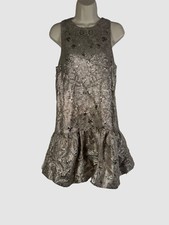1690 Lela Rose Women's Gray Flounce Hem Metallic Matelasse Dress Size 6