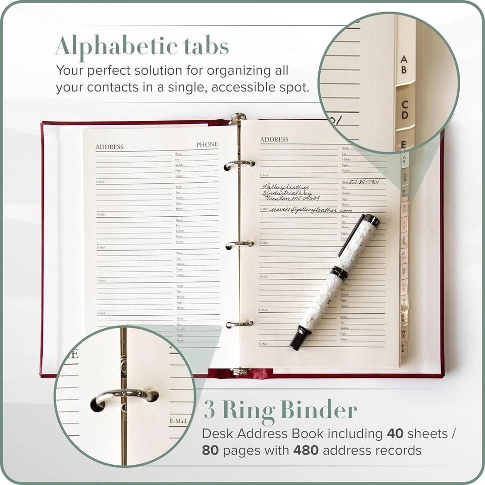 Stylish 9x7 Address Book with 480 Records - Hardbound and Bonded Leather Finish - Image 4 of 4