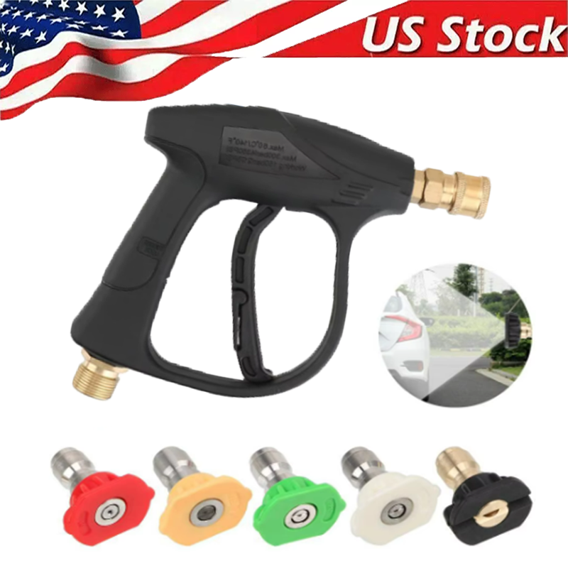 1/4" High Pressure Washer Gun & Short Wand - 4000 PSI, 4000W, Includes 5 Nozzles For Car Washing & Cleaning