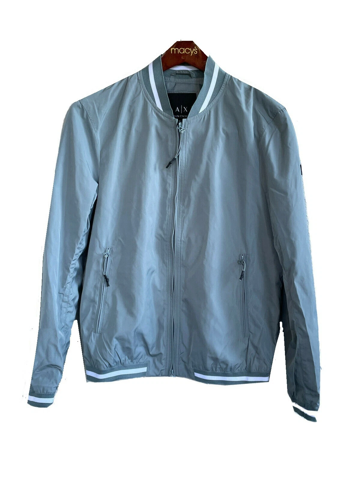 $100 A|X Armani Exchange Men's Long Sleeve Blouson Jacket Full Zip, Grey, XXL