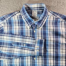 Brooks Brothers 1818 Regent Dress Shirt Men Large Button Up Blue White Plaid
