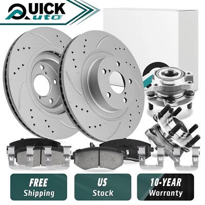 Front Brake Drilled Rotors Pads and Wheel Hub Bearing Kit for Subaru Impreza
