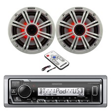 Kenwood Marine Bluetooth Radio, 2x 6.5" LED Speakers w/Remote, White Grilles