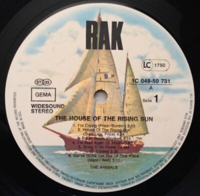 The Animals House Of The Rising Sun RAK Vinyl LP | eBay