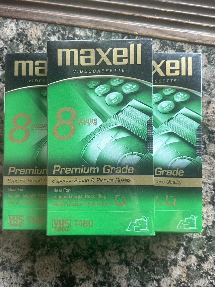 Lote de 5 nuevas cintas VHS EN BLANCO Sony/Maxell T-160 8 horas grado premium de colección selladas Foto 2 de 4