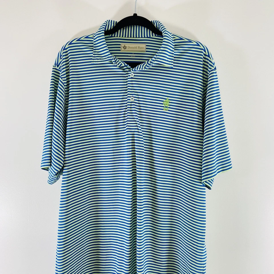 Polo de golf Donald Ross para hombre L azul verde rendimiento bordado a rayas Foto 2 de 4