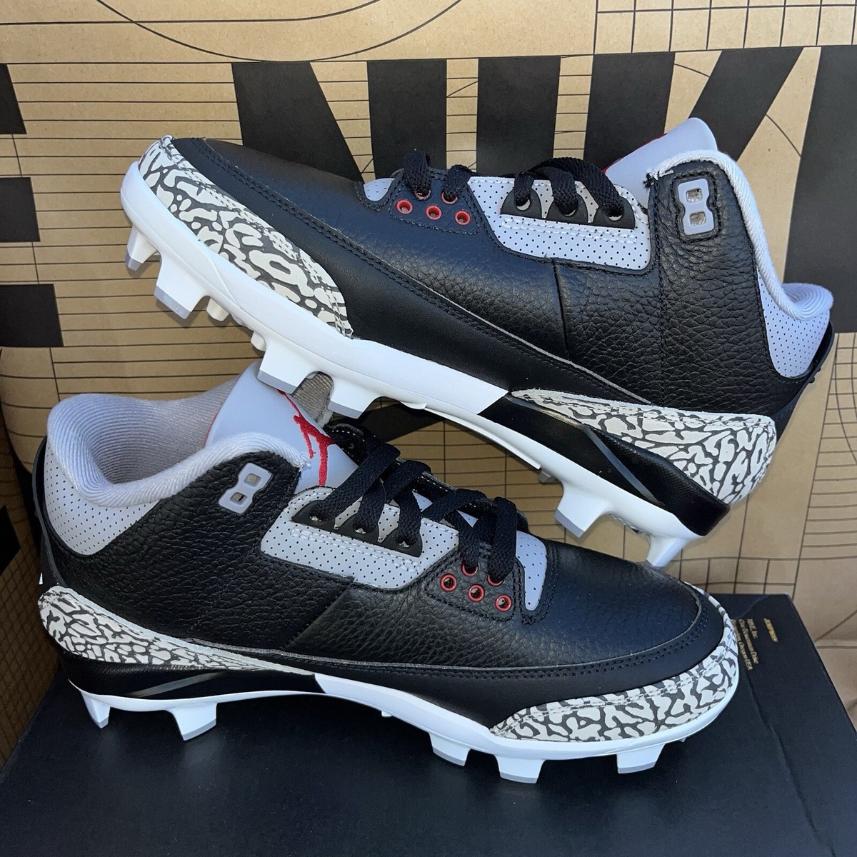 NEW Nike Air Jordan 3 Retro MCS NBY Black Cement Cleats NEW Nike Air Jordan 3 Retro MCS NBY Black Cement Cleats