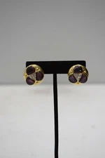 Earrings Gold Purple Glass Clip Earrings 