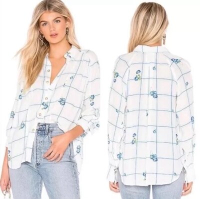 NWT FREE PEOPLE Window To My Heart Lattice Floral Button Down Top Shirt SMALL /P