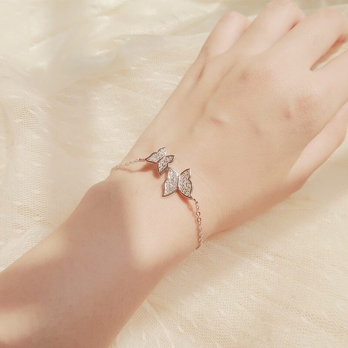 ZARD Double Butterfly Dainty Link Chain Bracelet in CZ Pavé Sterling Silver - Picture 6 of 6