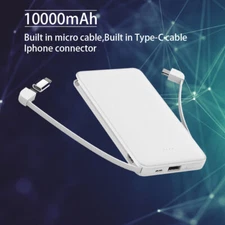 10,000 or 5,000 mAh Ultra Slim Palm Size Power Bank with Built In Dual Cables