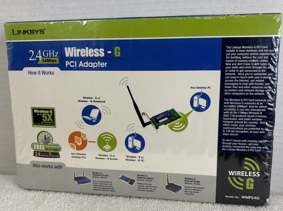 Linksys Wireless-G 5X Performance WMP54G Desktop PCI Adapter 54Mbps 2.4 GHz - Image 2 of 4