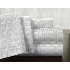 Gray Grey White Fair Isle 4 pc Flannel Sheet Set Twin XL Full Queen Cal King Bed