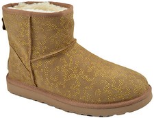 $225 UGG Brown CLASSIC MINI METALLIC CONIFER Mouton Fur Ankle Boots SOLD OUT!!!