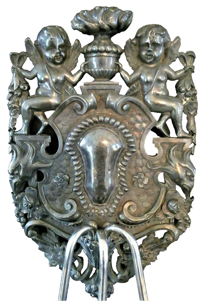 PAIR.... E F Caldwell & Co 3-Arm Wall Sconces Renaissance Revival Silver - Image 4 of 4