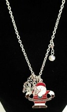 Santa Claus Necklace Christmas 6 Charms Reindeer Star Peace Fashion Silver Toned