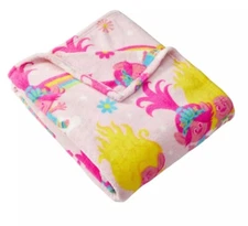 TROLLS Movie Characters Soft Plush Pink Throw Blanket - New