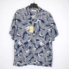 Roundtree & Yorke Short-Sleeve Shirt XL Dark Blue White Tropical Leaf NWT $69.50