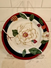 Tienshan Magnolia Fine China 8" Salad Plates, Set of 8, Gold Trim