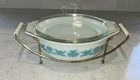Vintage Pyrex Bluebird #043 1.5 Qt Oval Casserole Dish w/ Lid 943C & Cradle 1959