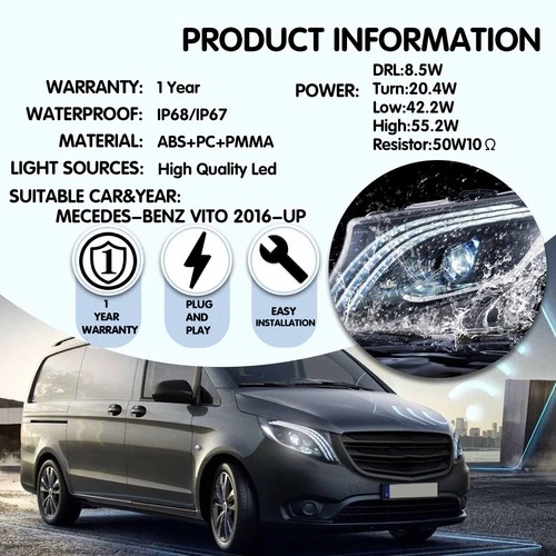 Paar VLAND VOLL LED Scheinwerfer für Mercedez Benz Metris Vito W447 2016-2023 - Bild 7 von 9