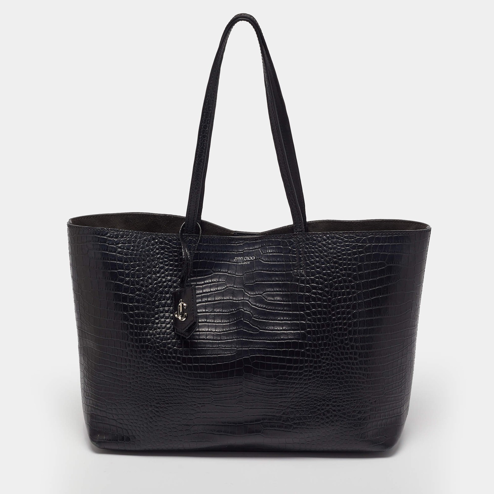 Jimmy Choo Nine2Five EastWest Black Croc Embossed Leather Tote